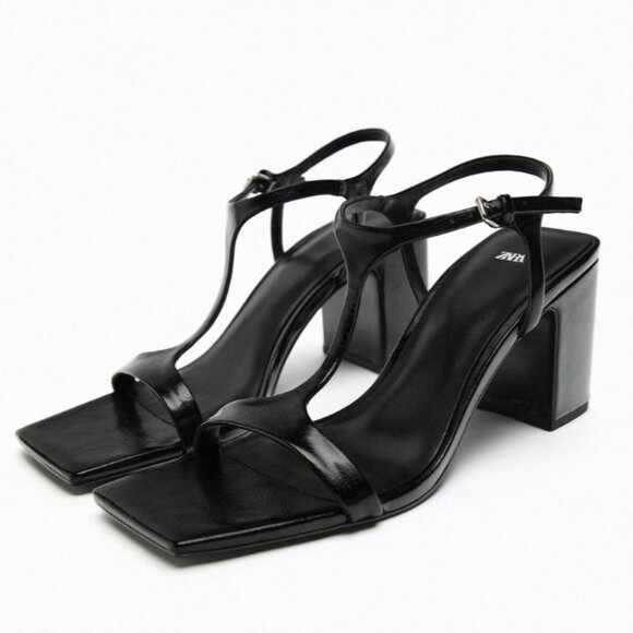 NEW ZARA LEATHER SANDALS WITH BLOCK HEEL Black EU 40 US 9 - Picture 3 of 8